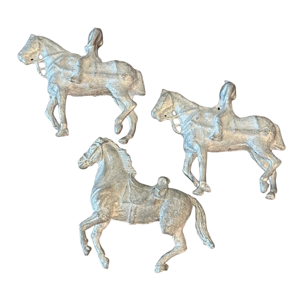 Vintage Metal Toy Horse and Rider Figurines Set of 3